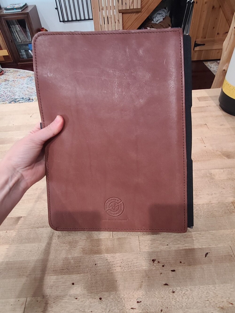 Roterfaden L Taschenbegleiter Leather Notebook Cover In Brown With Blue Felt - Picture 2 of 16